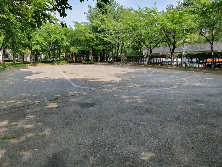 주차장과 맞닿은 마당