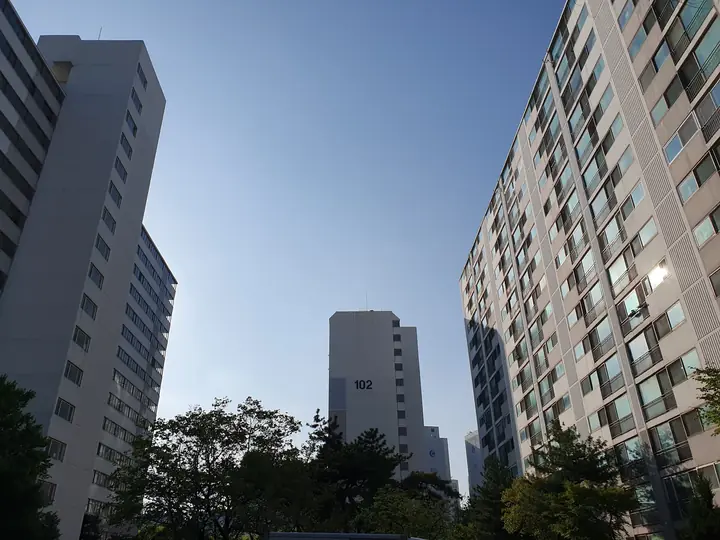 동 사이로 올려다본 하늘