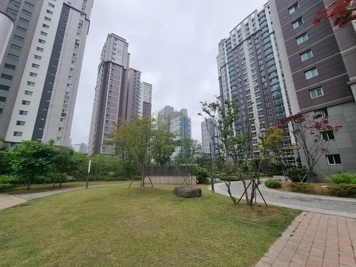 잔디마당과 굽은 산책로