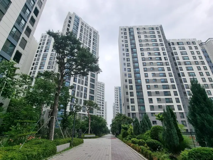 동 사이로 곧게 뻗은 보행로