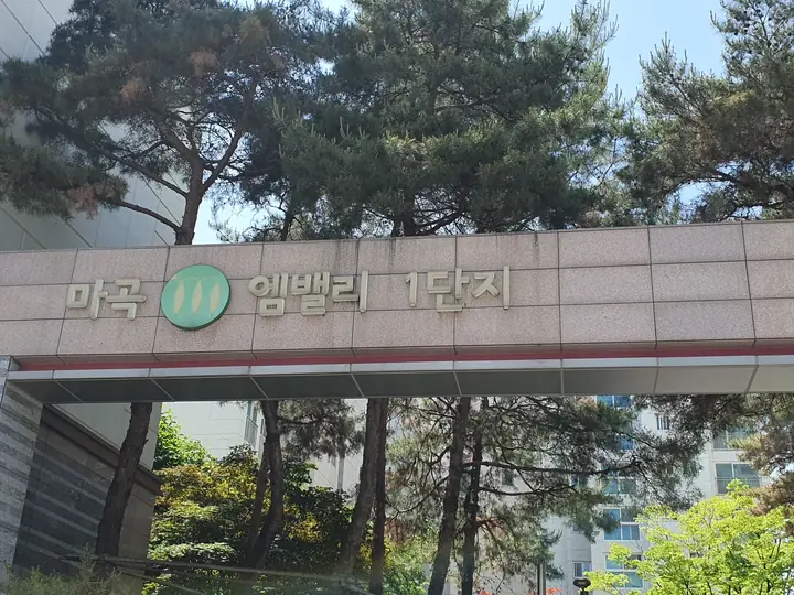 소나무 위로 걸린 문주 간판