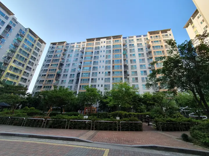 보도 옆 화단과 동 전경